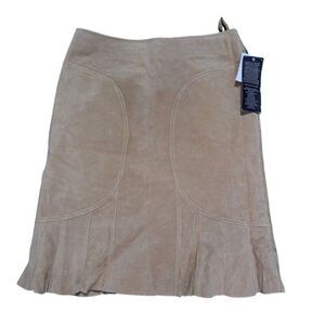 Moda International Women's Trumpet Tan Suede Leather Skirt Sz 8